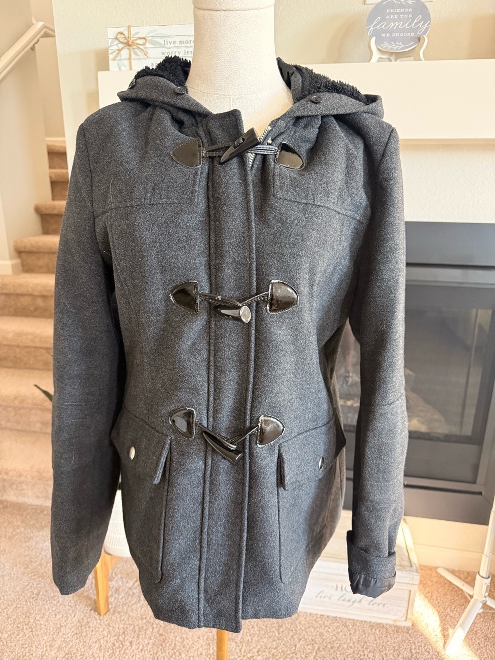 Bcbg  Hooded Toggle Coat - Charcoal Gray